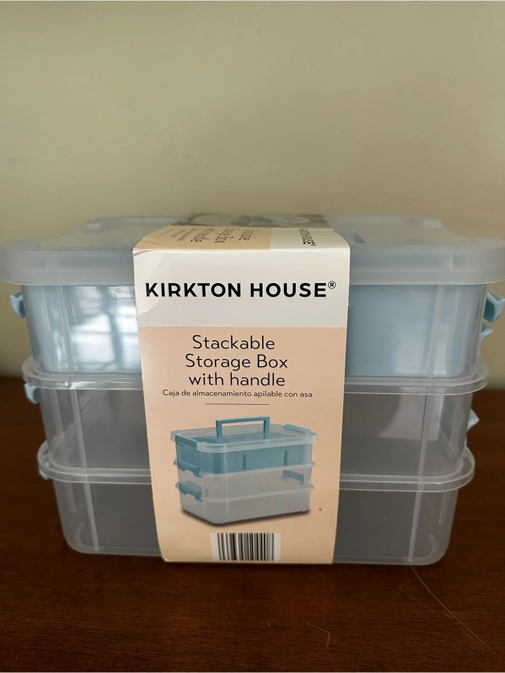 Kirkton House Stackable Storage Box w/Handle - 3 levels - Clear & Light Blue NWT